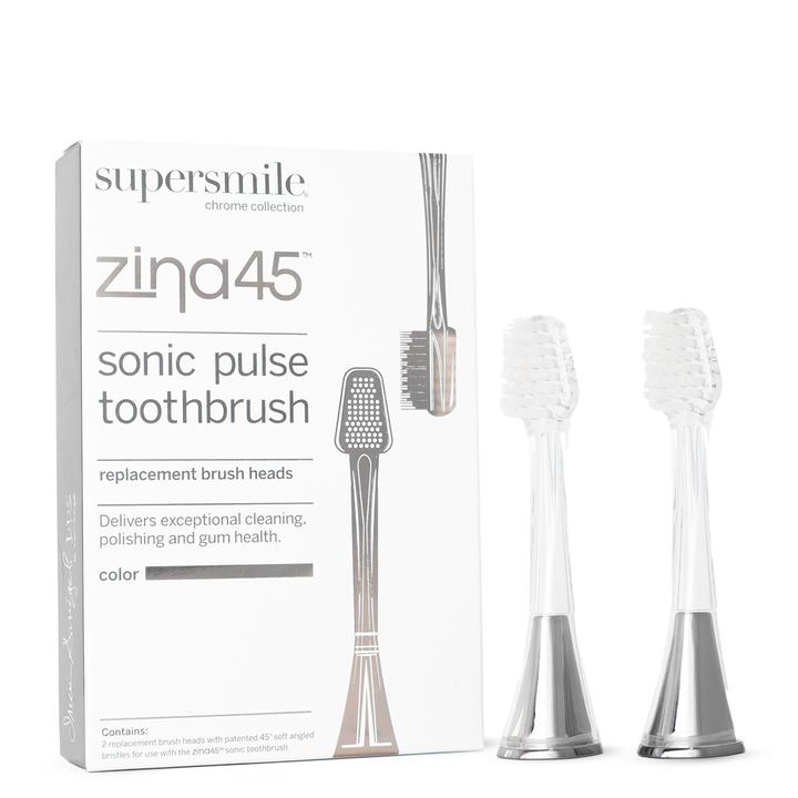 Zina45™ Sonic Pulse Toothbrush Chrome Silver Replacement Heads (2 pack)
