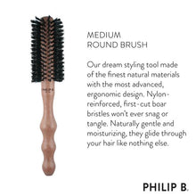 Load image into Gallery viewer, Medium (55mm) Round Hairbrush, Polished Mahogany Handle, 65% Boar + 35% Nylon
