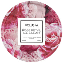 Load image into Gallery viewer, Rose Petal Ice Cream 2 Wick 6 Oz Tin Candle
