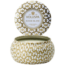 Load image into Gallery viewer, Suede Blanc 2 Wick Maison Tin Candle
