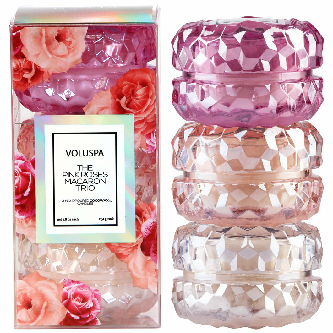 Assorted Roses 3 Macaron Candle Gift Set